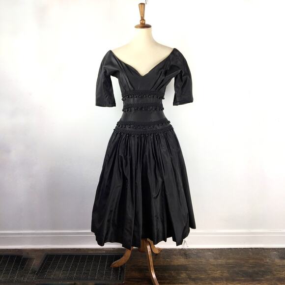 Vintage Suzy Perette black tafetta party dress fit and flare size XS/S - Picture 3 of 10
